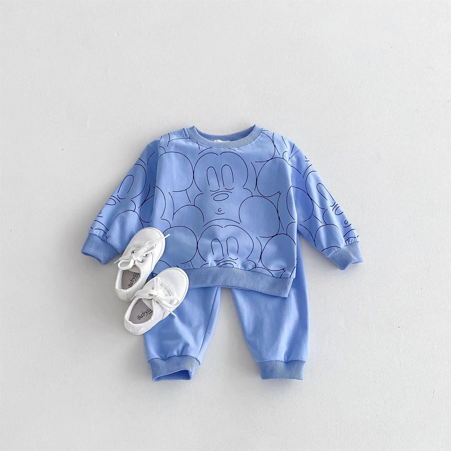 1 2 3Years Old Kids Long Sleeve Outfits Child New Crewneck Sweatshirts Loose Pants Outer Wear Toddler Solid Color Tracksuits
