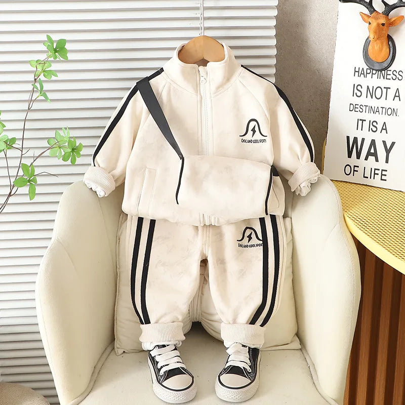 Korean Fashion Kids Boys Sportswear 2025 Spring Autumn Solid Color Long Sleeve Jackets Tops and Pants Baby Boy Infant Clothes