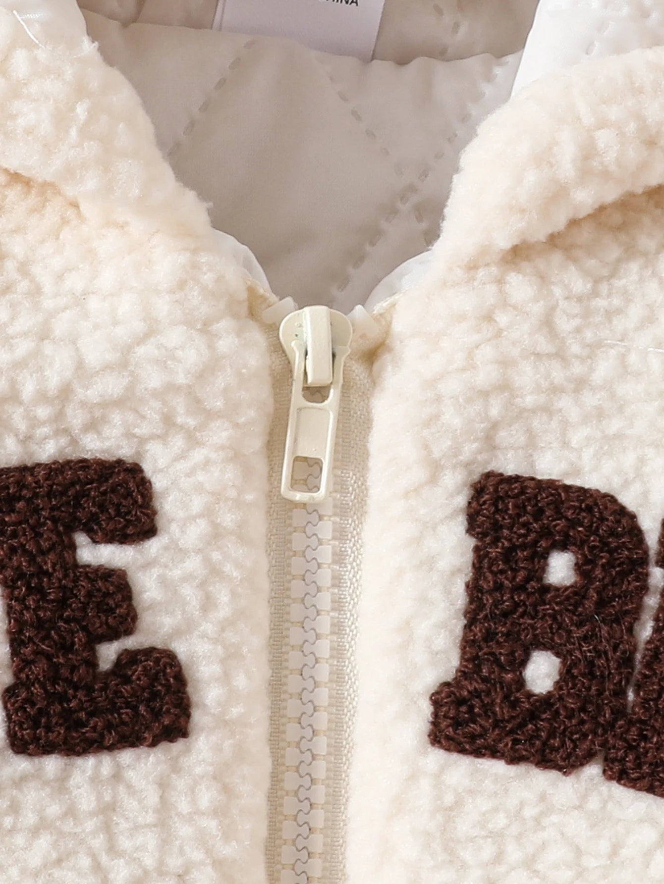 Winter Letter 3D Embroidered Quilted Fleece Zipper Hoodie