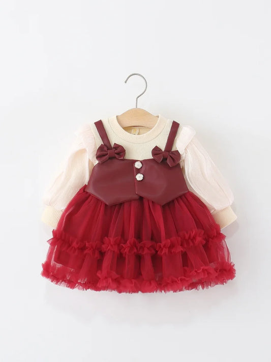 Baby Girls' Dress Spring And Autumn Girls Toddlers' Warm Dress Two-piece Puff-Sheen Stylish Princess Dress