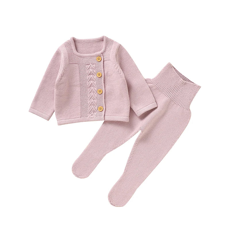 Baby Clothes Set Knit Fashion Solid Warm Infant Sweater Trousers Leggings Autumn Newborn Girl Boy Long Sleeve Pullover Pants 2PC