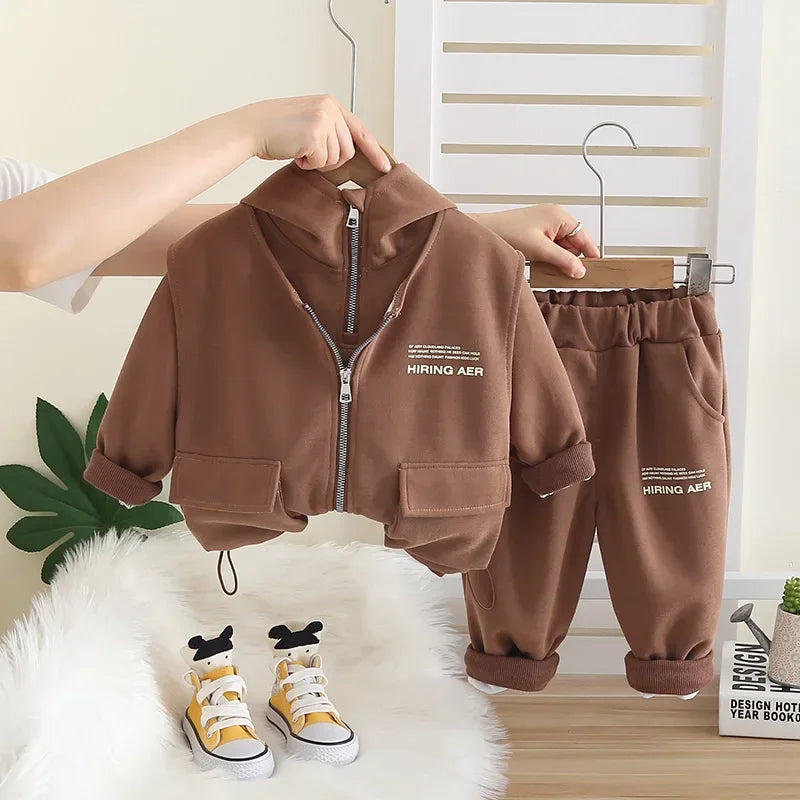 New Spring Autumn Baby Boys Clothes Suit Children Casual Vest Hooded T-Shirt Pants 3Pcs/Sets Infant Clothing Kids Tracksuits