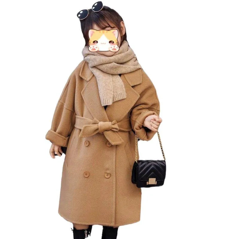 Thickened Autumn Winter Velvet Children's Coat Girls' Woolen Coat Korean Style Mid-Size Children's Outerwear