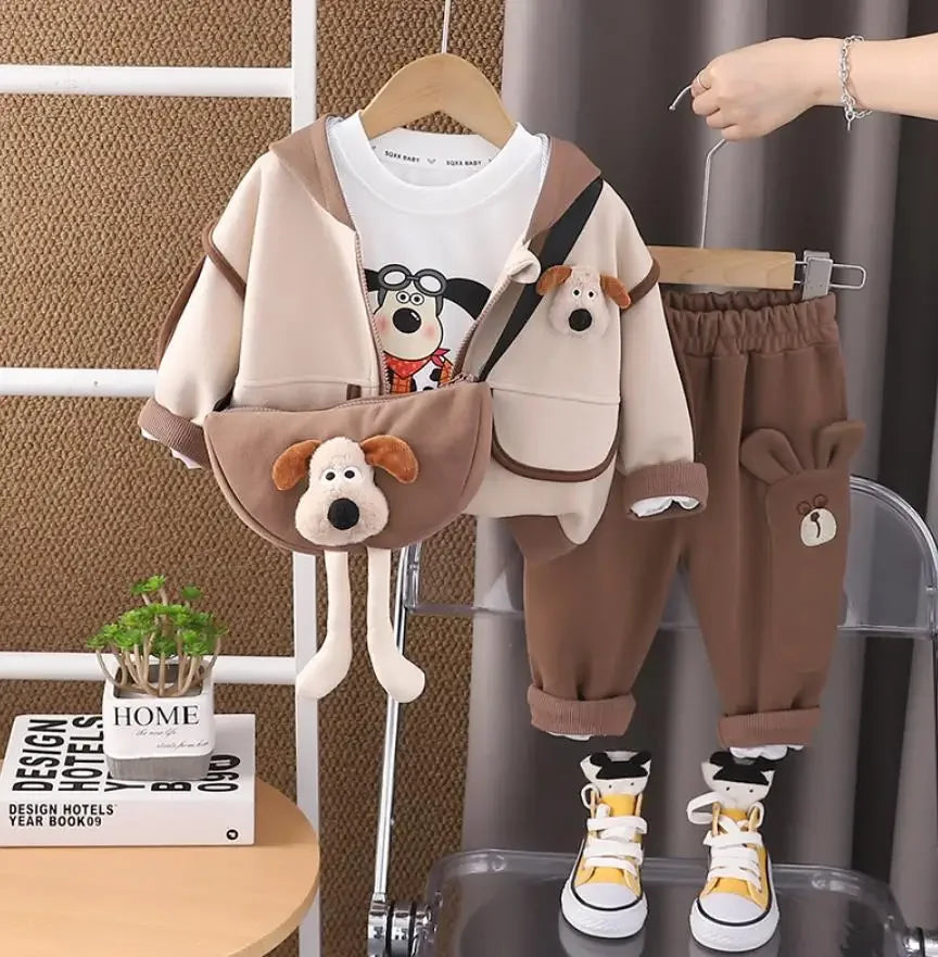 Baby Boys Designer Clothes Christmas Toddler Sets Cartoon Puppy Hooded Jacket+T-shirt+Pants 3Pcs Boutique Outfits Children Suits
