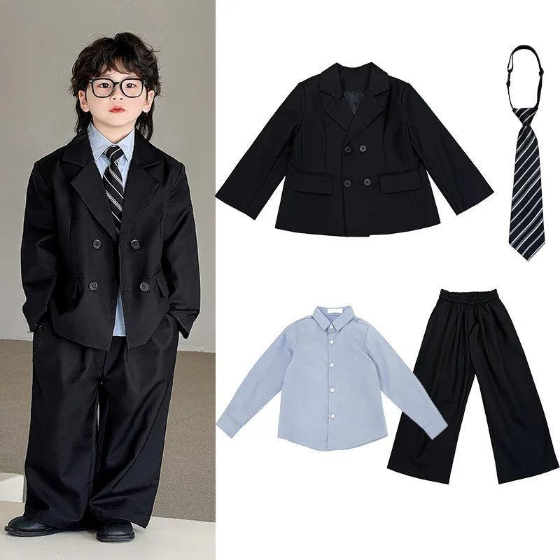 2025 Autumn Kids Suit Boys Loose Blazer Formal Wear Stylish Wedding Flower Girl Speech Set Elegant School Children's Clothes