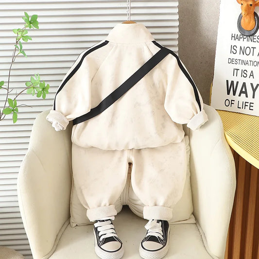 Korean Fashion Kids Boys Sportswear 2025 Spring Autumn Solid Color Long Sleeve Jackets Tops and Pants Baby Boy Infant Clothes