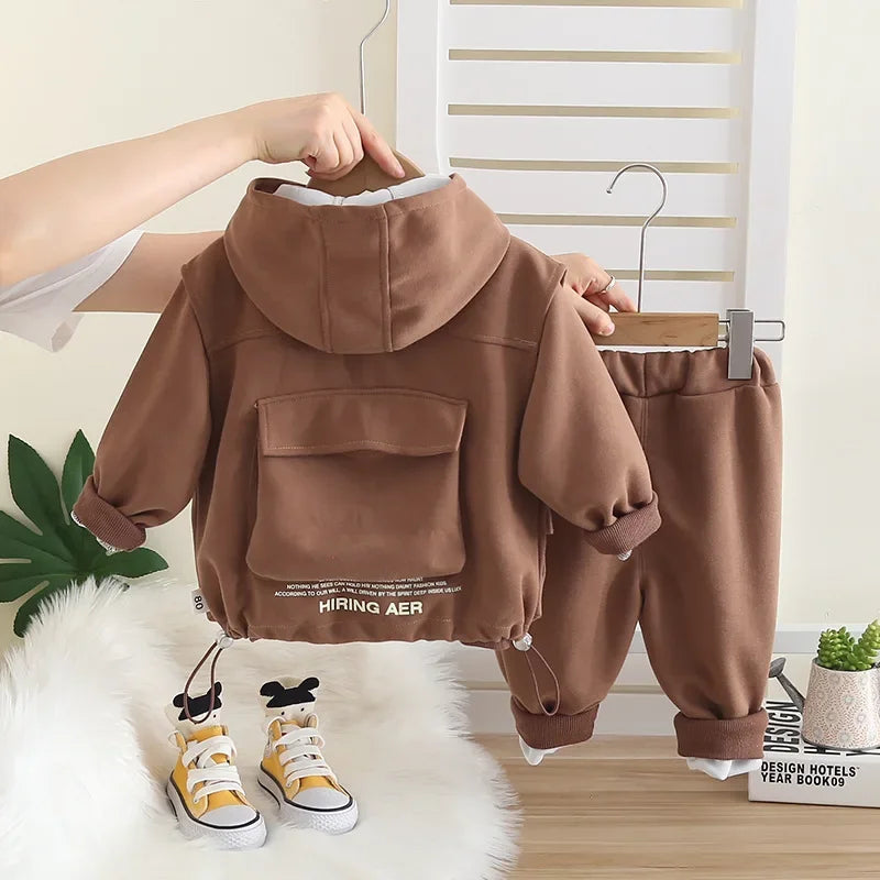 New Spring Autumn Baby Boys Clothes Suit Children Casual Vest Hooded T-Shirt Pants 3Pcs/Sets Infant Clothing Kids Tracksuits