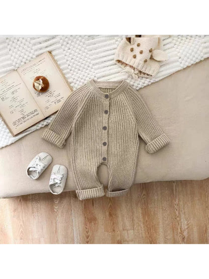 Baby Crawling Clothes, Versatile Newborn Clothes for Boys and Girls, Spring and Autumn Knitted Stylish Romper, Solid Color Jumpsuit