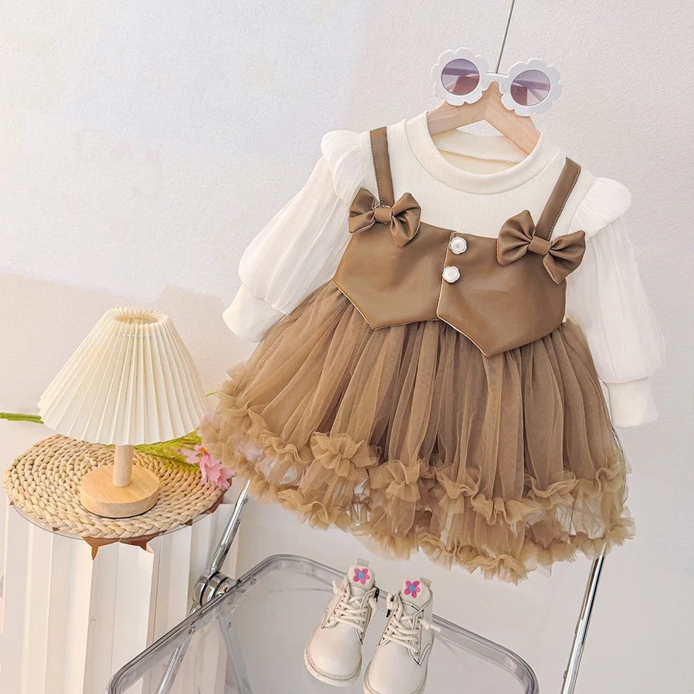 Baby Girls' Dress Spring And Autumn  Girls Toddlers' Warm Dress Two-piece Puff-Sheen Stylish Princess Dress