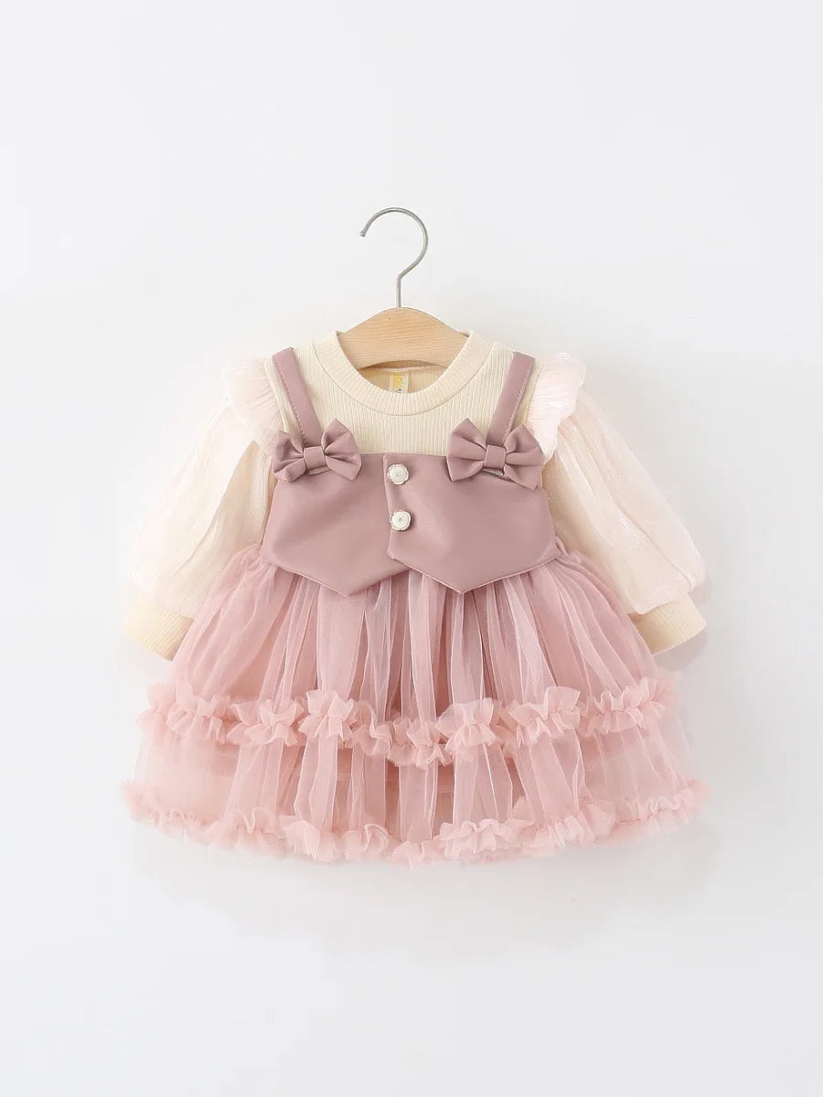 Baby Girls' Dress Spring And Autumn  Girls Toddlers' Warm Dress Two-piece Puff-Sheen Stylish Princess Dress
