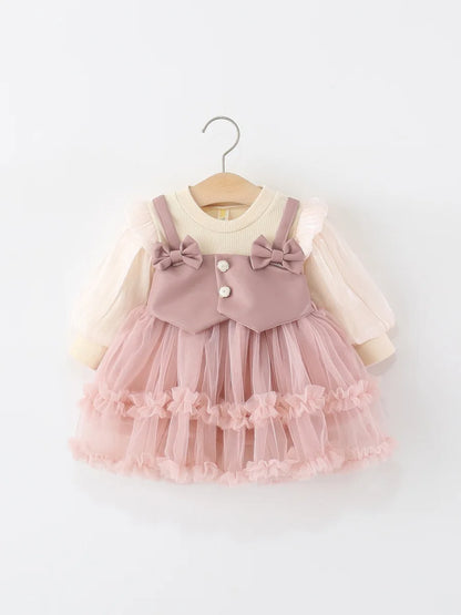 Baby Girls' Dress Spring And Autumn  Girls Toddlers' Warm Dress Two-piece Puff-Sheen Stylish Princess Dress