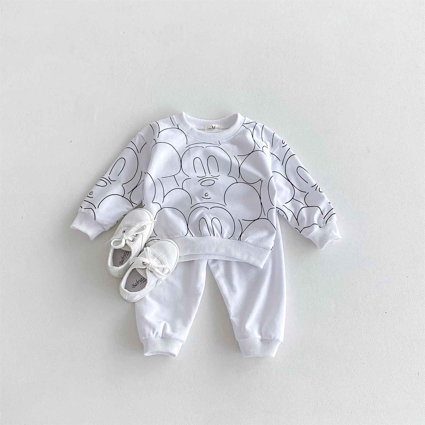 1 2 3Years Old Kids Long Sleeve Outfits Child New Crewneck Sweatshirts Loose Pants Outer Wear Toddler Solid Color Tracksuits