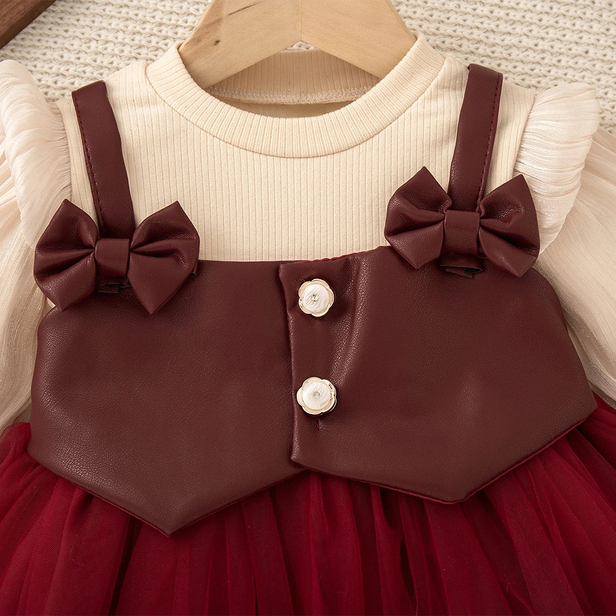 Autumn And Winter New Christmas Baby Girl Dress With Sweet Bow Imitation, Party Children'S Clothing (6 Months To 3 Years Old)