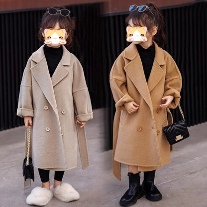 Thickened Autumn Winter Velvet Children's Coat Girls' Woolen Coat Korean Style Mid-Size Children's Outerwear
