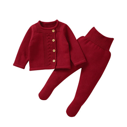Baby Clothes Set Knit Fashion Solid Warm Infant Sweater Trousers Leggings Autumn Newborn Girl Boy Long Sleeve Pullover Pants 2PC