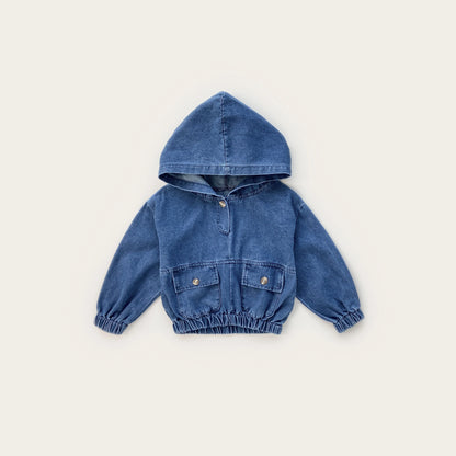 New autumn baby clothes for 2-4 years old, loose denim hooded top for baby boys and girls, large pocket top
