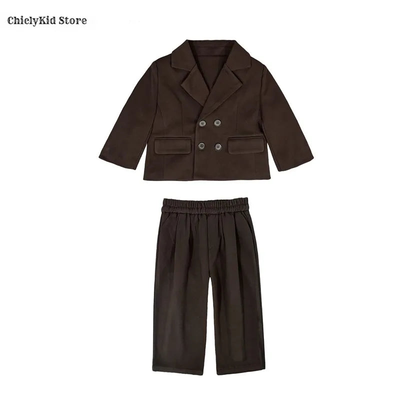 Boys Solid Double Breasted Blazer Jack Vest Pants Children Suit Waistcoat Wedding Clothes Sets Toddler Formal Dress Kids Tuxedos