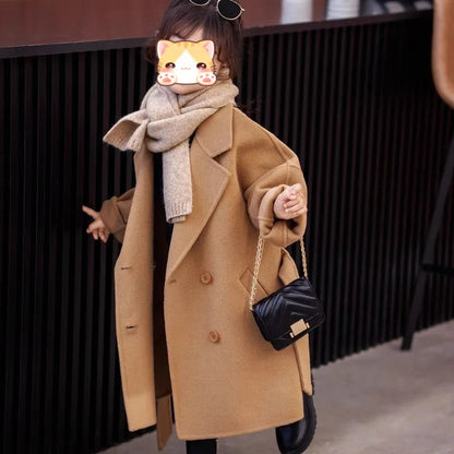Thickened Autumn Winter Velvet Children's Coat Girls' Woolen Coat Korean Style Mid-Size Children's Outerwear
