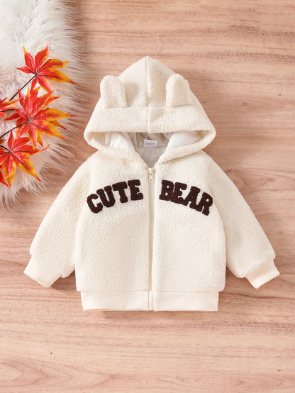 Winter Letter 3D Embroidered Quilted Fleece Zipper Hoodie