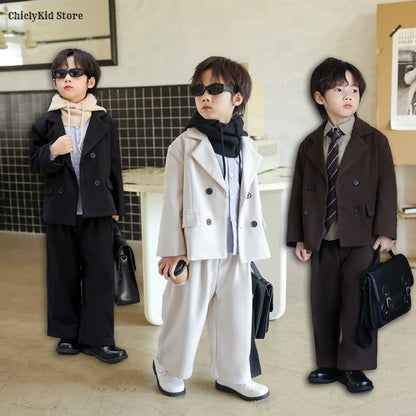 Boys Solid Double Breasted Blazer Jack Vest Pants Children Suit Waistcoat Wedding Clothes Sets Toddler Formal Dress Kids Tuxedos