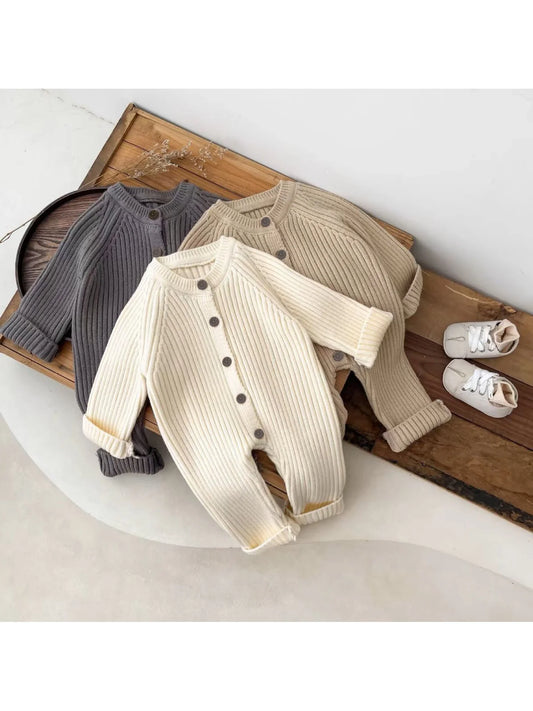 Baby Crawling Clothes, Versatile Newborn Clothes for Boys and Girls, Spring and Autumn Knitted Stylish Romper, Solid Color Jumpsuit