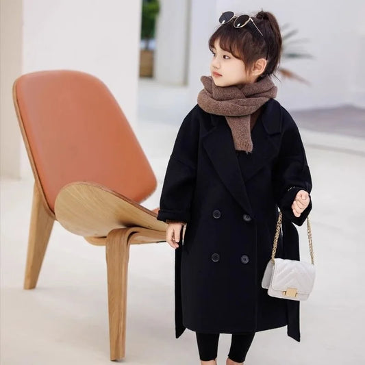 Thickened Autumn Winter Velvet Children's Coat Girls' Woolen Coat Korean Style Mid-Size Children's Outerwear