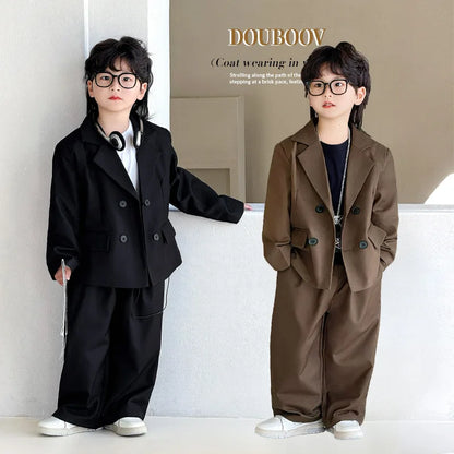 2025 Autumn Kids Suit Boys Loose Blazer Formal Wear Stylish Wedding Flower Girl Speech Set Elegant School Children's Clothes