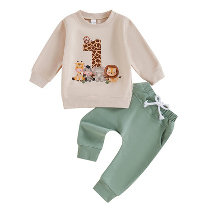 BeQeuewll Toddler Infant Clothes for Kids Fall Suit First Birthday Outfits Animal Print Long Sleeve Sweatshirt Pants Kids Sets