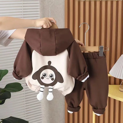 Boys' Spring and Autumn Baby Set Cartoon Egg Set Three piece Sportswear Casual Western Style New Children's Coat