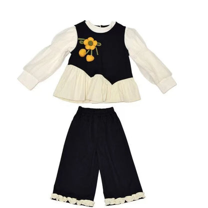 Baby Girl Clothes Set Autumn Kid Lace Trim Sweatshirts Pullover Sweet Top & Pink Pants 2pcs Suit Children Tracksuits Outfits