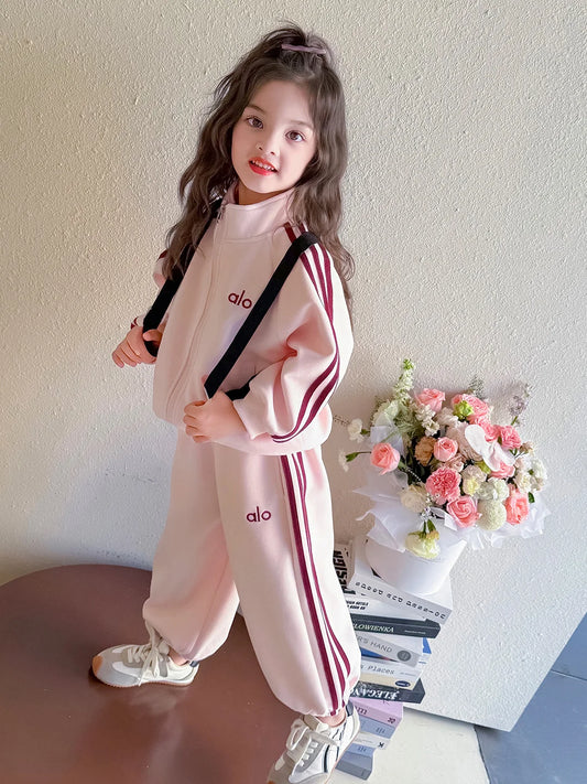 Girls Autumn Faion Striped Letter Two-Piece Set Long Sve Zipper Closure Casual Comfortable Sle Children's Clothing