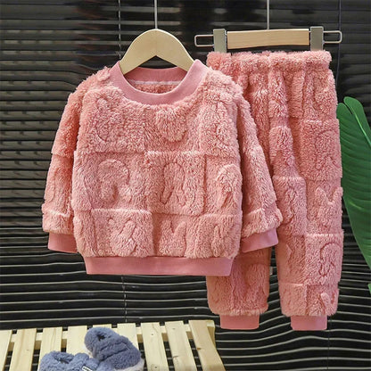 Baby Girls Clothes For Children Clothing Sets Autumn Winter Kids Boys Plus Fleece Warm Sweater Tops Pants 2pcs Outfits Suit