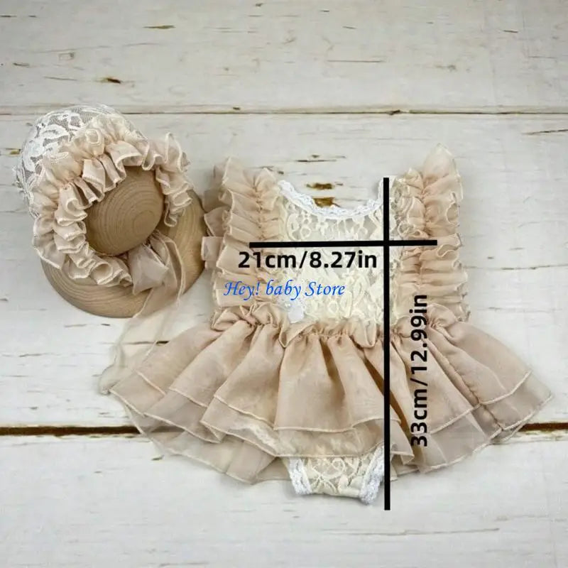 Q1FE Infant Photography Outfit Dress Photoshoots Hat Hairband with Delicate Lace Trim Detailing for 0-1 Month Old