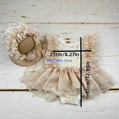 Q1FE Infant Photography Outfit Dress Photoshoots Hat Hairband with Delicate Lace Trim Detailing for 0-1 Month Old