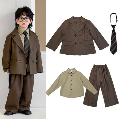 2025 Autumn Kids Suit Boys Loose Blazer Formal Wear Stylish Wedding Flower Girl Speech Set Elegant School Children's Clothes