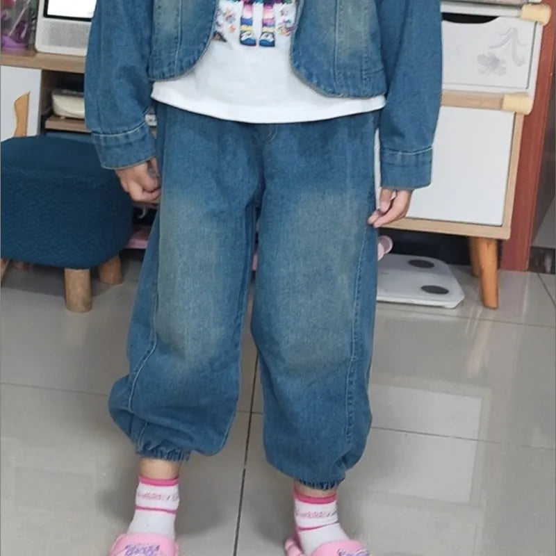 2025 new spring autumn  Girls Kids  Denim jacket trousers set comfortable cute baby Clothes Children Clothing