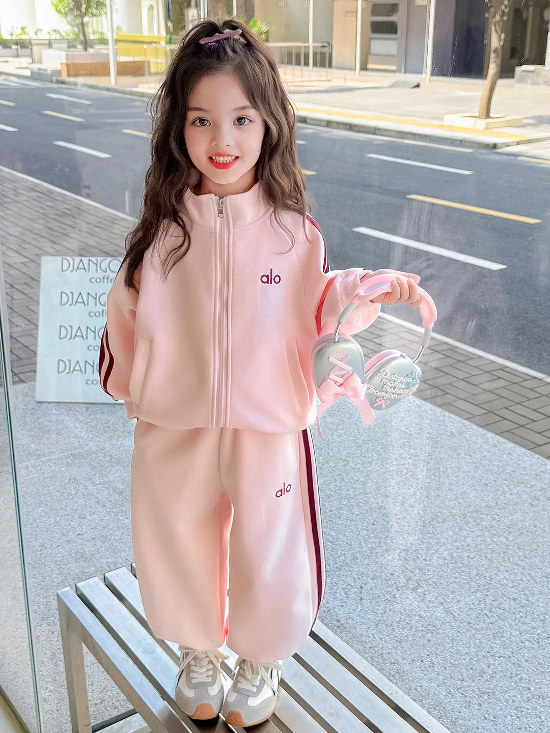 Girls Autumn Faion Striped Letter Two-Piece Set Long Sve Zipper Closure Casual Comfortable Sle Children's Clothing