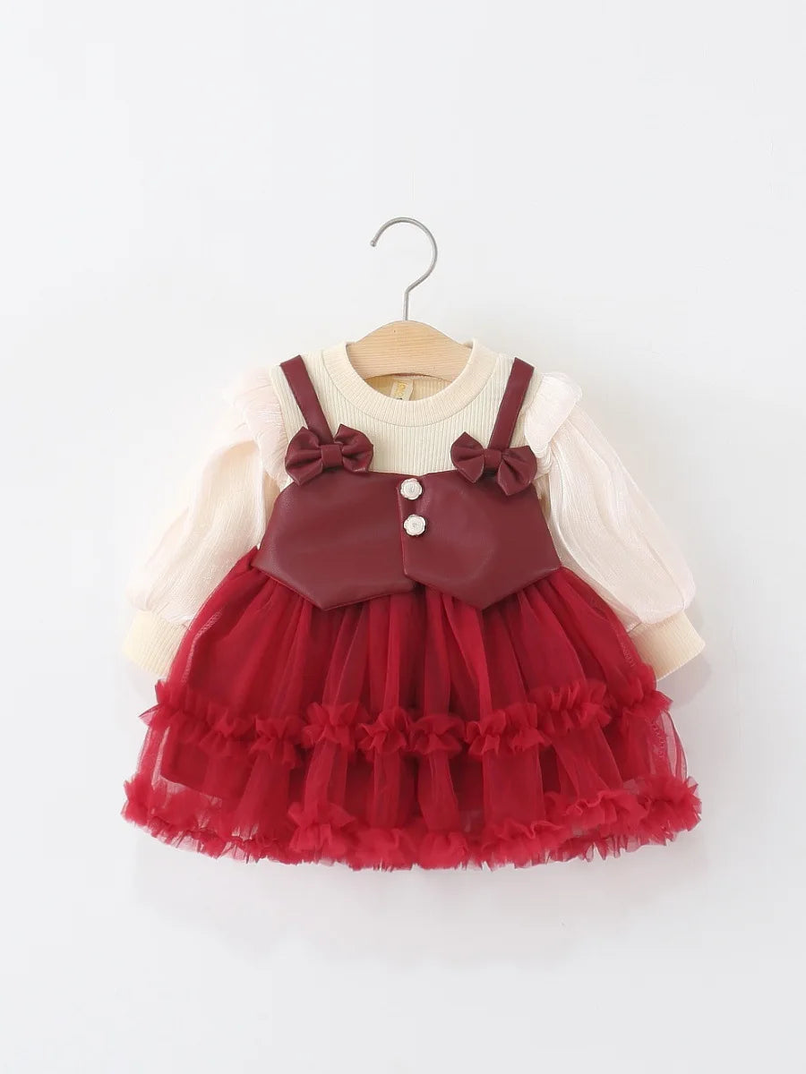 Baby Girls' Dress Spring And Autumn  Girls Toddlers' Warm Dress Two-piece Puff-Sheen Stylish Princess Dress