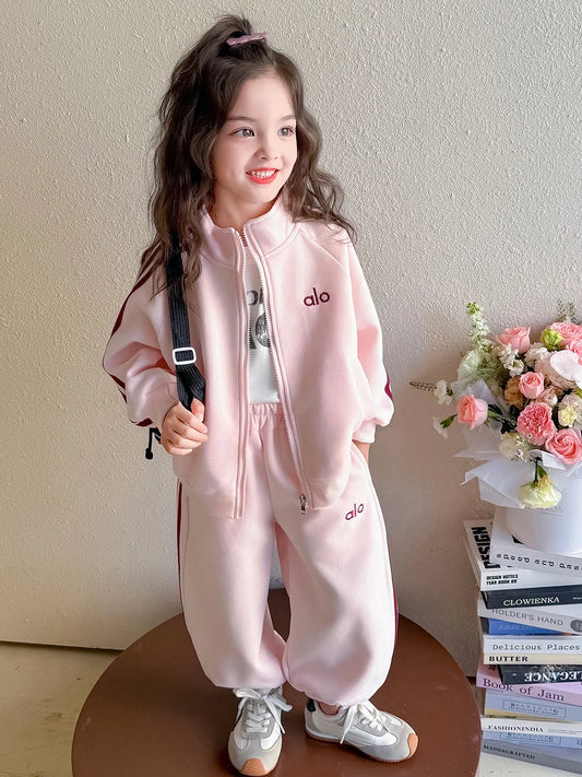 Girls Autumn Faion Striped Letter Two-Piece Set Long Sve Zipper Closure Casual Comfortable Sle Children's Clothing