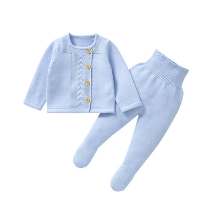Baby Clothes Set Knit Fashion Solid Warm Infant Sweater Trousers Leggings Autumn Newborn Girl Boy Long Sleeve Pullover Pants 2PC