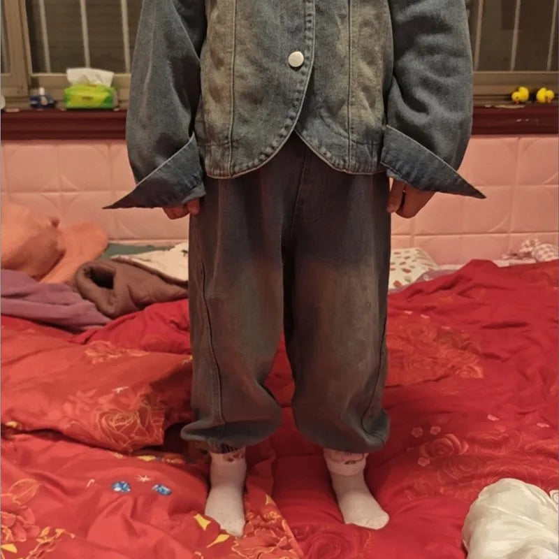 2025 new spring autumn  Girls Kids  Denim jacket trousers set comfortable cute baby Clothes Children Clothing