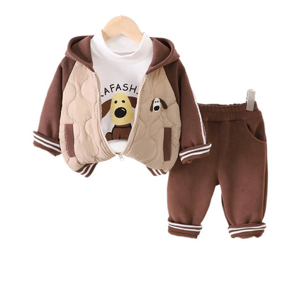 Boys Thick Clothes Sets Winter Children Down Coats T-shirts Pants 3pcs Warm Velven Suit For Baby Outfits Kids Hoodies Tracksuits