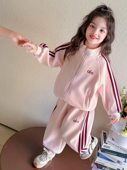 Girls Autumn Faion Striped Letter Two-Piece Set Long Sve Zipper Closure Casual Comfortable Sle Children's Clothing