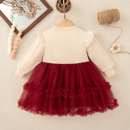 Autumn And Winter New Christmas Baby Girl Dress With Sweet Bow Imitation, Party Children'S Clothing (6 Months To 3 Years Old)