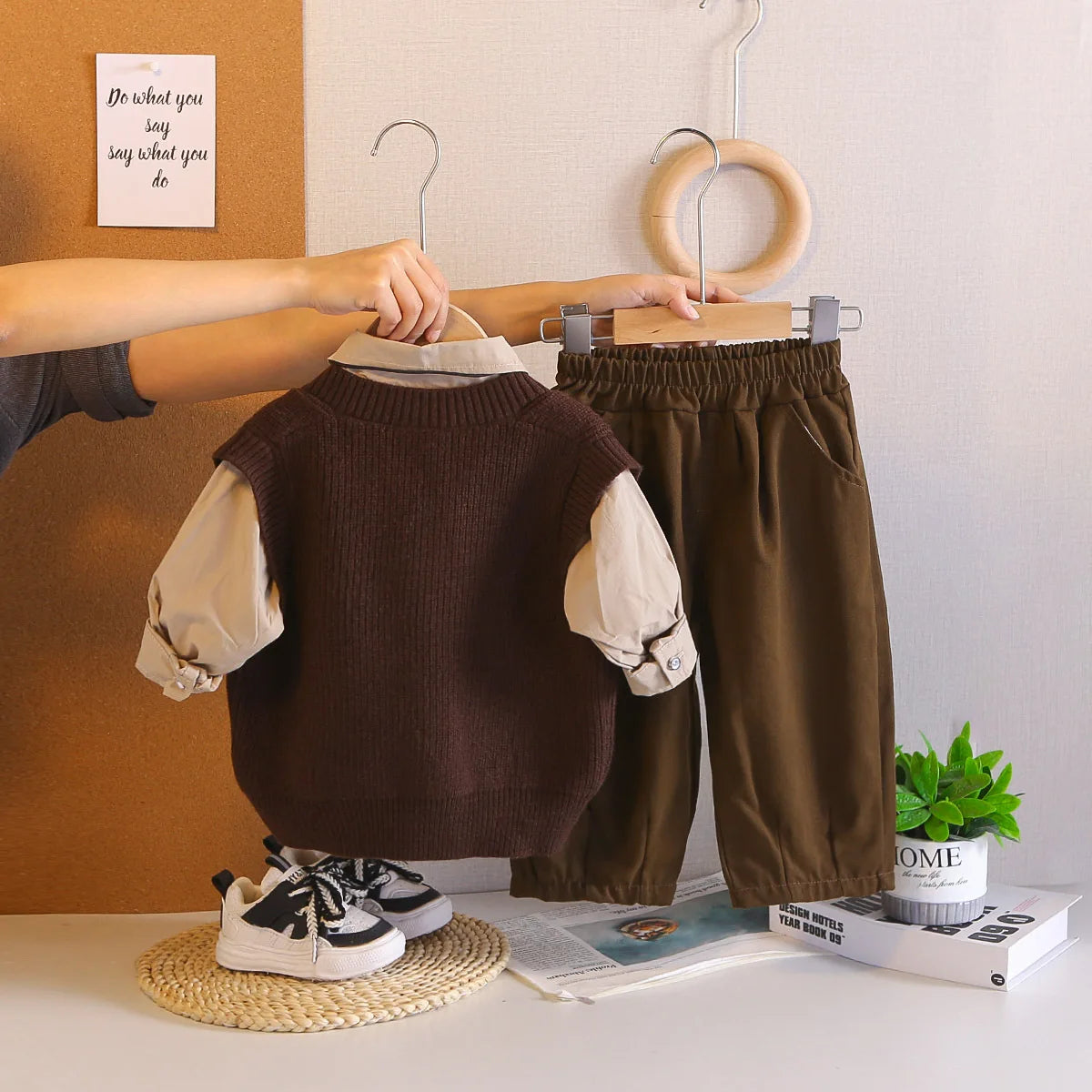 Boys Clothes Sets Spring Autumn 2026 Children Knitted Vest Tie Shirts Pants 3pcs Fashion Suit For Baby Outfits Kids Tracksuits 5