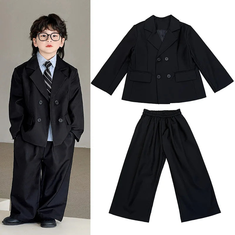 2025 Autumn Kids Suit Boys Loose Blazer Formal Wear Stylish Wedding Flower Girl Speech Set Elegant School Children's Clothes