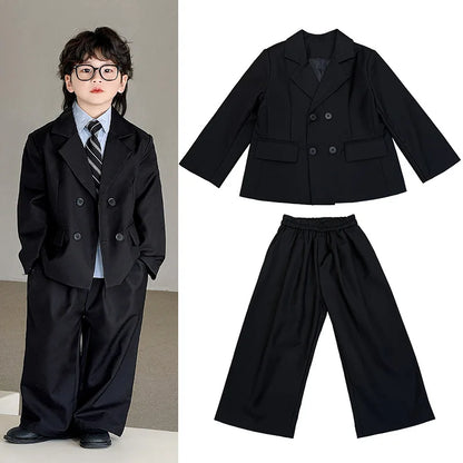 2025 Autumn Kids Suit Boys Loose Blazer Formal Wear Stylish Wedding Flower Girl Speech Set Elegant School Children's Clothes