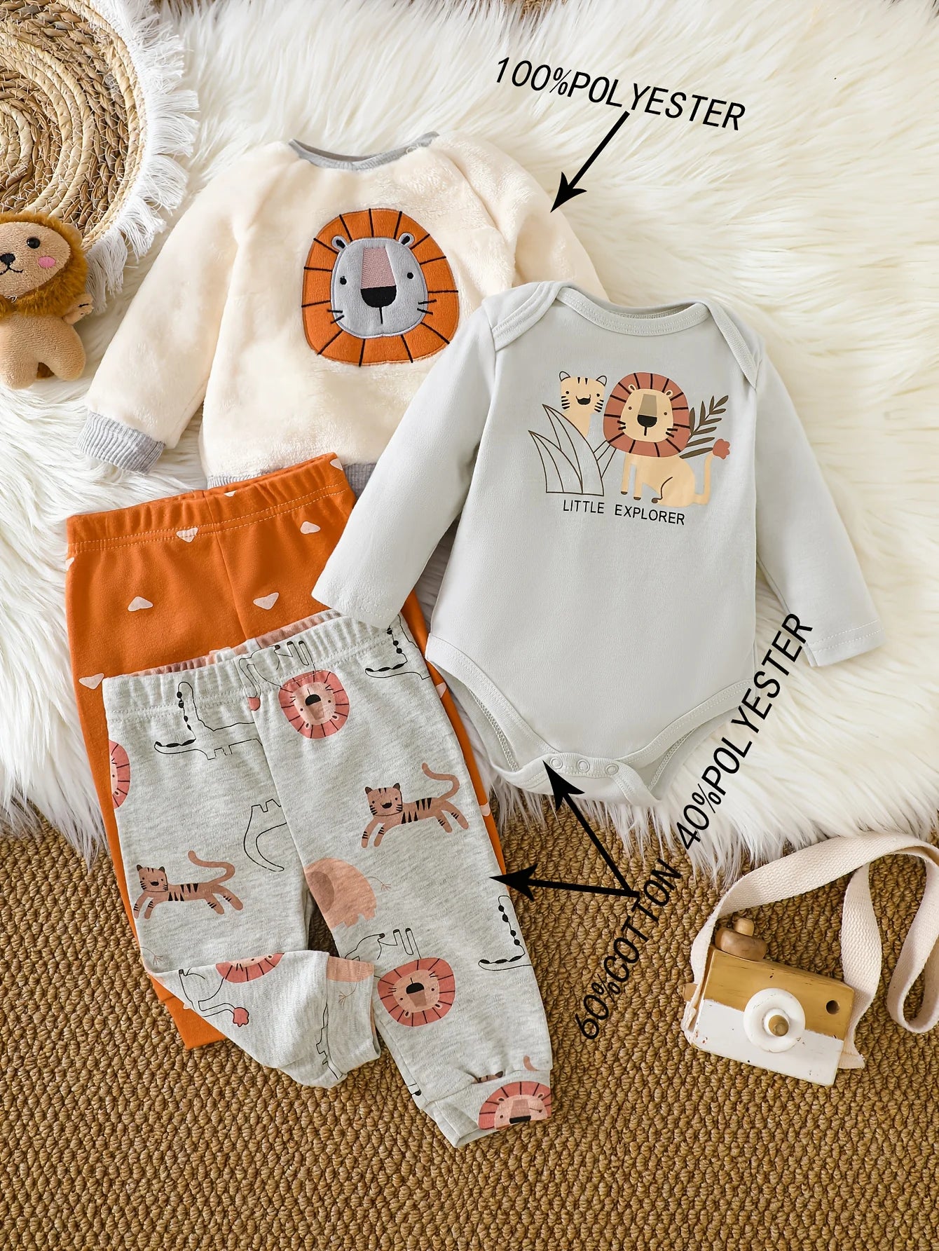 Baby boy clothes 4PCS Baby boy onesies suit Autumn and winter long-sleeved onesie+ top+ 2 pants Suitable for 0-12 months
