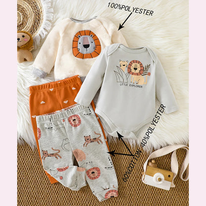 Baby boy clothes 4PCS Baby boy onesies suit Autumn and winter long-sleeved onesie+ top+ 2 pants Suitable for 0-12 months
