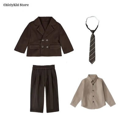 Boys Solid Double Breasted Blazer Jack Vest Pants Children Suit Waistcoat Wedding Clothes Sets Toddler Formal Dress Kids Tuxedos